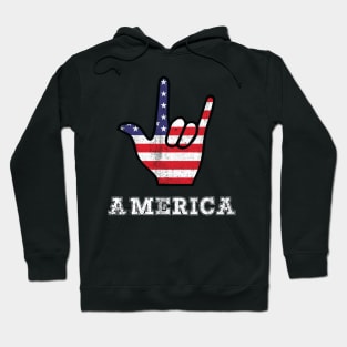 America Rock Sign 4th of July Vintage American Flag Retro USA T-Shirt Hoodie